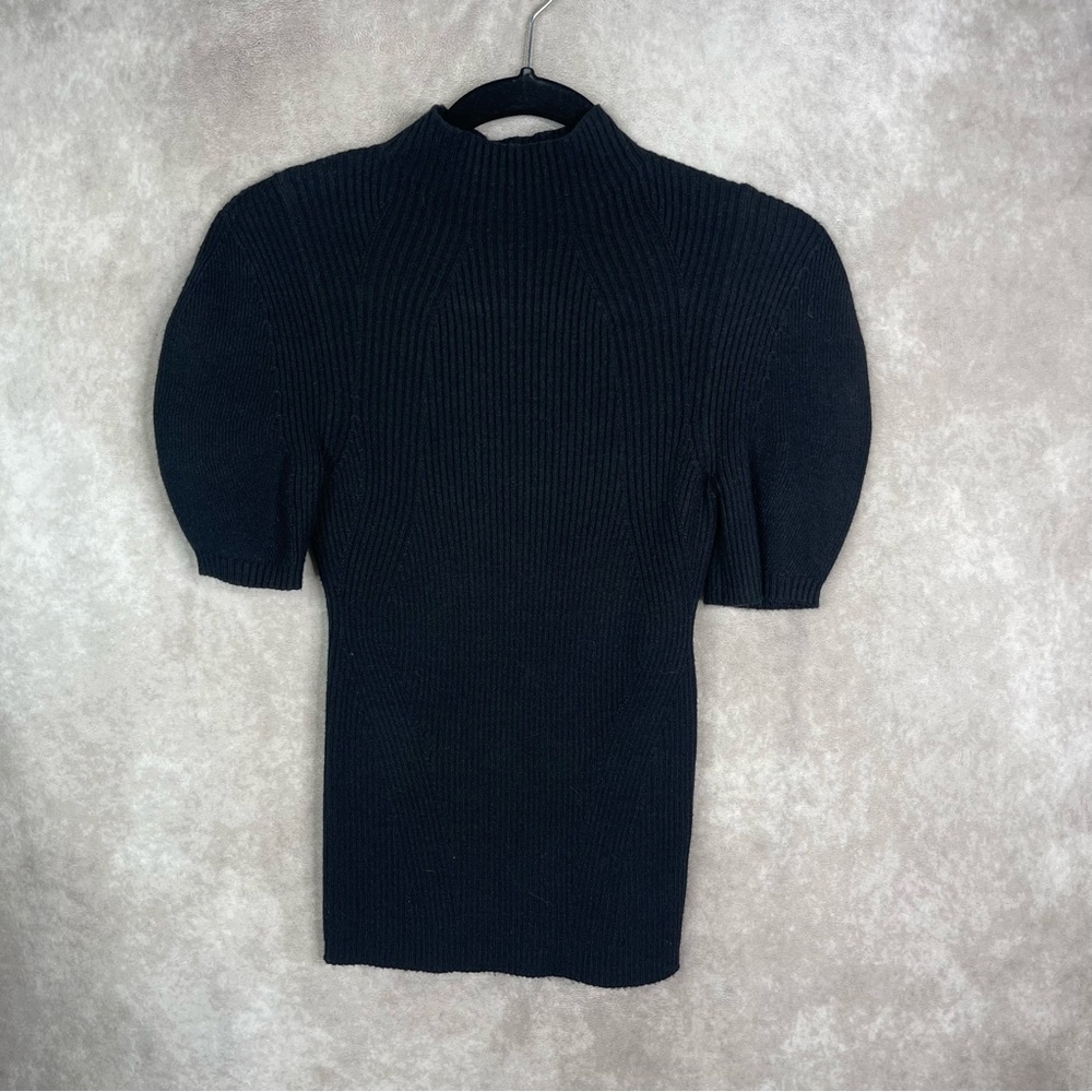 Maeve By Anthropologie Short Sleeve Mock Neck Puff Sleeve Sweater In‎ Black Sz S